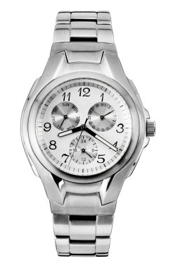 stainless steel wristwatch with chronograph for man,isolated clipart