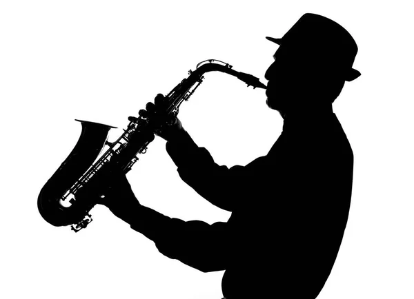 Jazz Saxofonist Silhouet Wit — Stockfoto