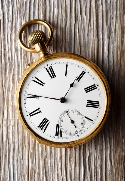 Vintage Pocket Watch Aged Wood Table — Stock Photo, Image