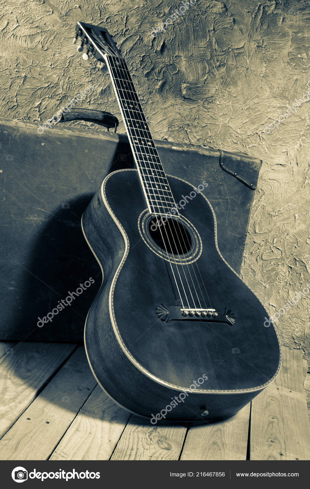 Vintage Acoustic Blues Guitar Old Baggage Vintage Style Image