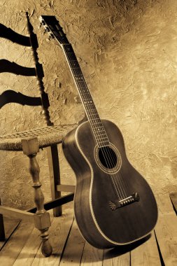 Vintage akustik blues gitar sandalye vintage tarzı görüntü ile