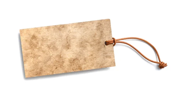 Pergament Etikett Mit Dünnem Lederband Isoliert — Stockfoto