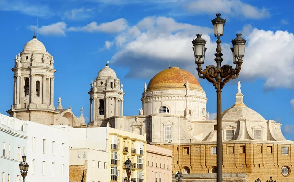 Katedrála Cádizu Pouliční Lampy Andalusie Španělsko — Stock fotografie