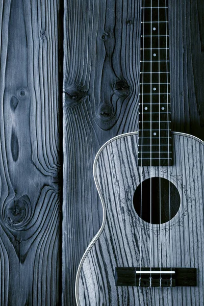 Beatiful Tenor Ukulele Made Zebrawood Aged Dark Wood Background — Stock Photo, Image