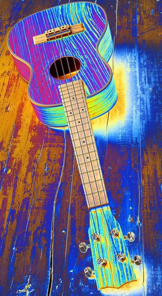 Psychedelic Image Exotic Wood Tenor Ukulele Color Background — Stock Photo, Image