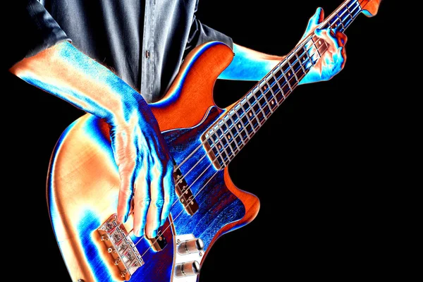 Psychedelic Acid Image Bassist Playing Electric Bass Guitar — Stock Photo, Image