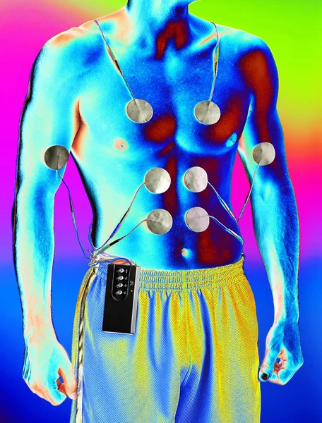 Kolorowy Obraz Medyczny Mężczyzna Urządzenia Elektryczne Masaż — Zdjęcie stockowe