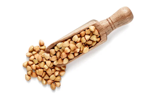 Buckwgeat Grain Wooden Spoon Isolated — Stock Photo, Image