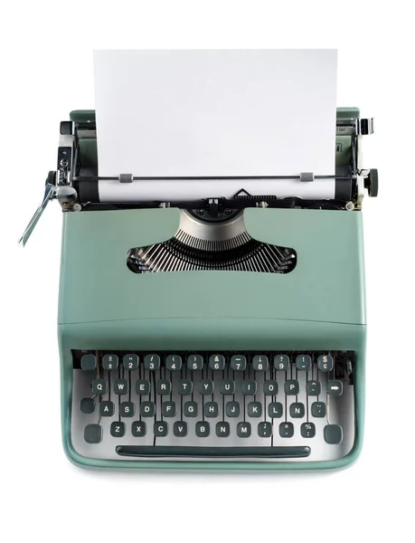 Vintage Kannettava Typwwriter Balnk Paperi Eristetty — kuvapankkivalokuva