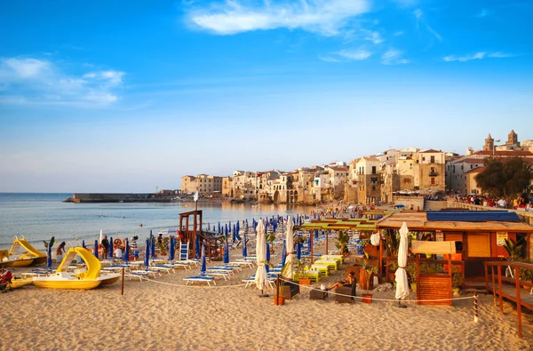 Solnedgång Cefalu Beach Sicilien Italien — Stockfoto