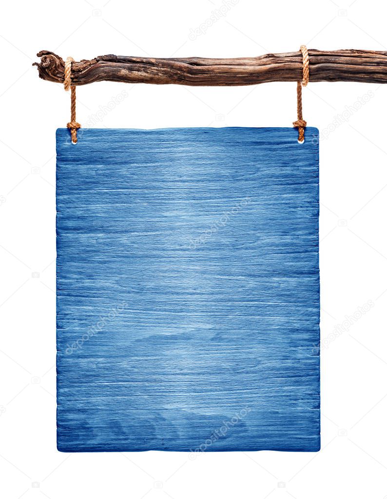 vertical blue wood signboard