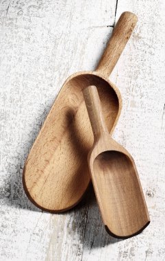 wooden shovel on white table