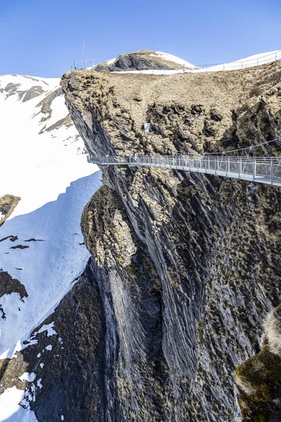 Céu Penhasco Caminhada Primeiro Pico Montanha Alpes Grindelwald Suíça Metal — Fotografia de Stock