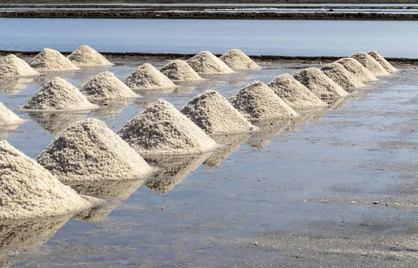 Salt Eller Högen Salt Från Havsvatten Avdunstning Dammar Phetchaburi Province — Stockfoto