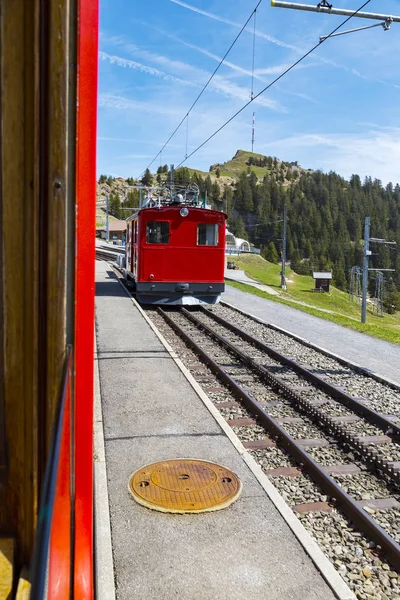 Rigi bahn electric cable tram  on Rigi kulm , Alpine mountain , taken from bahn