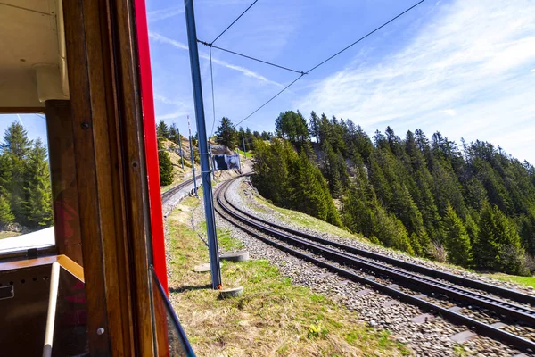 Rigi Bahn Elektrische Seilbahn Auf Rigi Kulm Alpiner Berg Von — Stockfoto