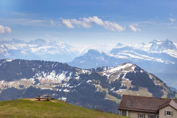 Gipfel Des Rigi Kulm Luzern Schweiz Mit Alpen Schnee Bergblick — Stockfoto