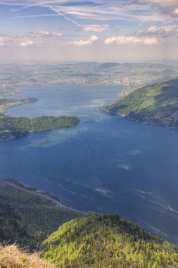 Manzara Dağ ve göl Rigi Kulm Luzern İsviçre, Alpler üstten görüntülemek