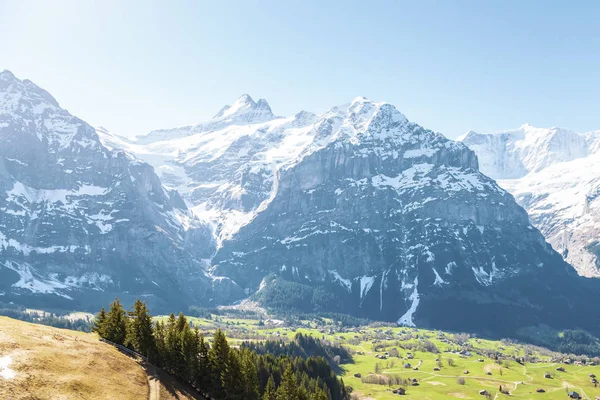 Будинки Маленькому Селі Гори Альп Висоті Спочатку Піку Швейцарії Європи — стокове фото