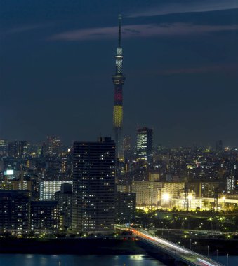 Tokyo skytree kulede Janpan gecede brigde ve bui ile ışık