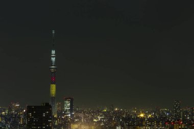 Tokyo skytree kulede Janpan gecede brigde ve bui ile ışık
