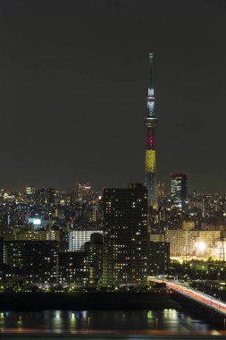 Tokyo skytree kulede Janpan gecede brigde ve bui ile ışık