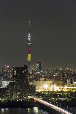 Tokyo skytree kulede Janpan gecede brigde ve bui ile ışık