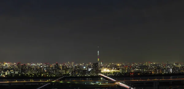 Torre de árbol del cielo de Tokio en Janpan en la luz de la noche con brigde y bui —  Fotos de Stock