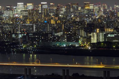 Tokyo şehir ve manzarası ile gece ışık