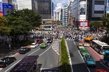 Shibuya, Tokyo, Japonya - 12 Ekim 2016: Shibuya sahne büyük kapış geçiş alanı yukarıdan yaz sezonu
