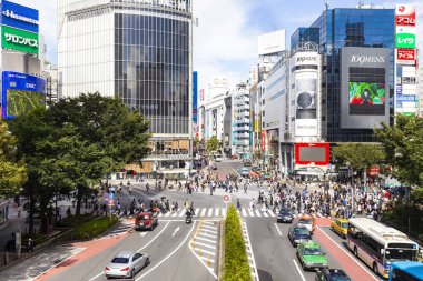 Shibuya, Tokyo, Japonya - 12 Ekim 2016: Shibuya sahne büyük kapış geçiş alanı yukarıdan yaz sezonu