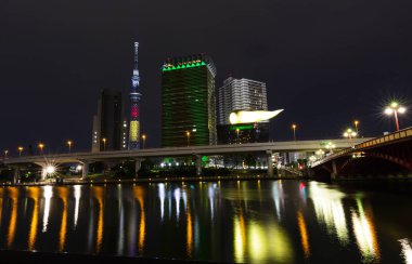 Tokyo, Japonya - 11 Ekim: Japonya'nın Tokyo skytree tower adlı gece lambası, Ekim 11,2016, Tokyo, Japonya. Alacakaranlık ve bina Japonya'da Tokyo skytree Kulesi