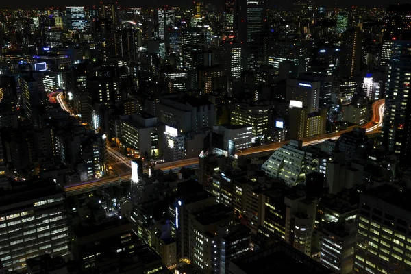Tokyo Stadens Silhuett Och Järnvägen Med Nattlampa Stadsbild Skyskrapa Japan — Stockfoto
