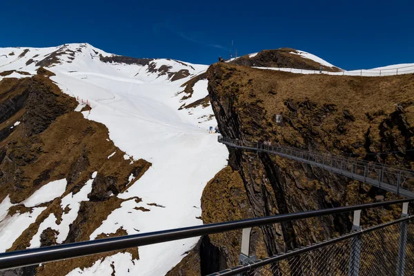 Grindelwald Berne Switzerland Abril Viajante Está Caminhando Céu Penhasco Caminhada — Fotografia de Stock