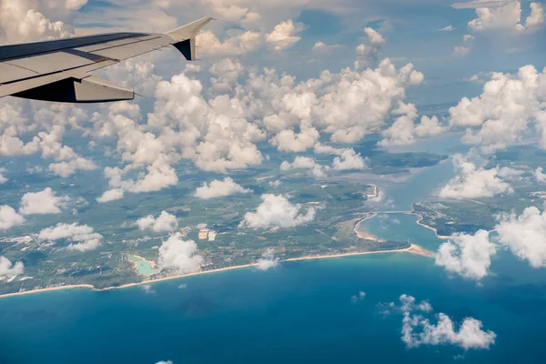 Top View Seascape Island Airplane Window — Stock Photo, Image