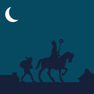 Sinterklaas ve pete ile at gece çatıda