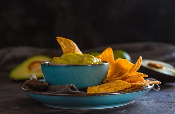 Deska Domácí Guacamole Nachos Typické Jídlo Mexické Jídlo — Stock fotografie