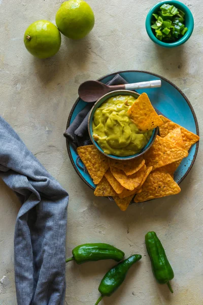 Piatto Guacamole Fatto Casa Con Nachos Piatto Tipico Del Cibo — Foto Stock