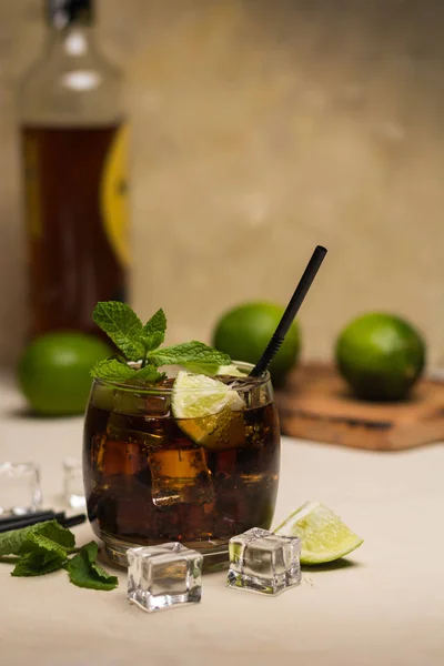 Cuba Libre Drink Mint Leaves Pieces Lime Alcoholic Drink Rum — Stock Photo, Image