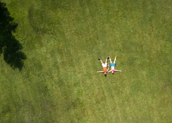 Aerial Views Woman Practicing Yoga Meadow — Stock Photo, Image
