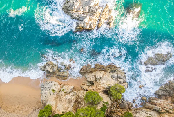 Aerial Utsikt Över Costa Brava Katalonien Stranden Full Stenar Och — Stockfoto