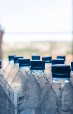 Geri dönüştürülmeye hazır birkaç plastik şişe 