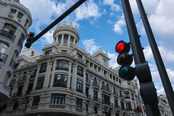 Gran Via de Madrid at sunset — Stock Photo, Image