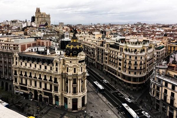 Panoramic aerial view of Gran Via, Madrid, capital of Spain, Eur — Stock Photo, Image