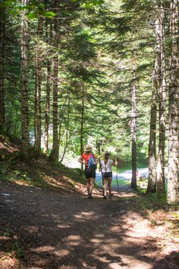 İspanya'da Aran vadisinde yürüyüş bir kadın, tam artiga de Lin,