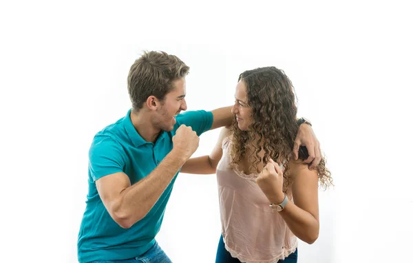 Grupo de amigos celebrando un éxito . — Foto de Stock