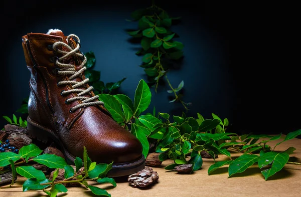 Botas Couro Reais Para Homens Botas Impermeáveis Para Caminhar Nas — Fotografia de Stock