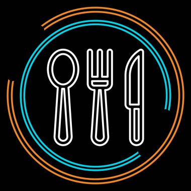 Basit bıçak, çatal ve kaşık ince çizgi vektör simgesi. Düzenlenebilir kontur.
