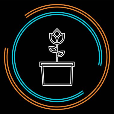 Çiçek simgesi. Gül işareti - çiçek Bahçe illüstrasyon, doğa eleman, illüstrasyon bahçe bitki pot vektör. İnce çizgi piktogram - anahattı kontur