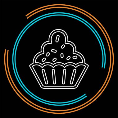 Muffin - cupcake illüstrasyon, vektör tatlı - lezzetli tatlı, ekmek sembolü. İnce çizgi piktogram - anahattı kontur